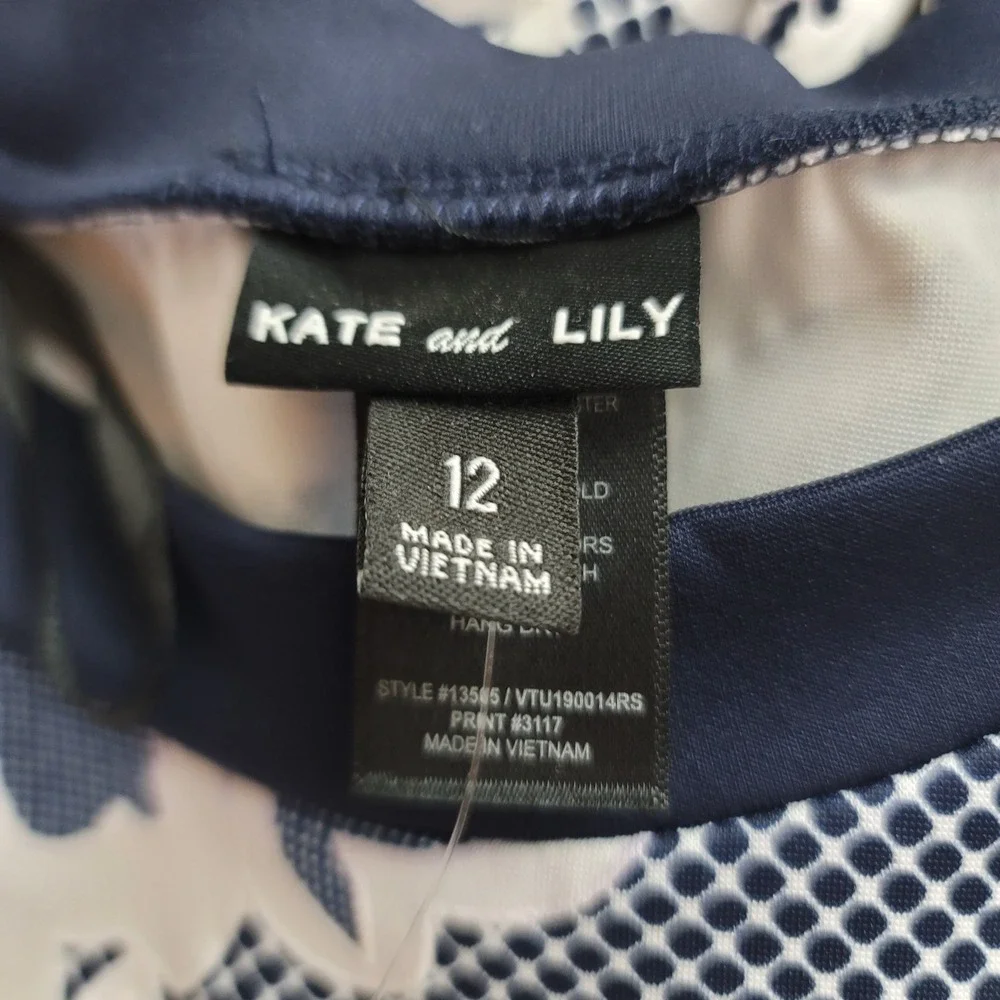 Kate and Lily Fit/Flare Lace Midi Dress Sleeveless 12 Navy White Floral Cottage - Picture 6 of 8
